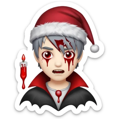 grey skin emo vampire boy with Christmas hat and blood dripping from fangs  sticker