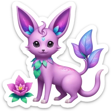 Colorful Floral-Painted Spring-Bloom Iridescent Cute Roserade-Espeon-Fakémon-creature (full body) sticker