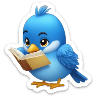 Little blue bird reading a book sticker