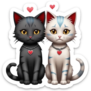 two emo cats in love, both with visible tattoos and cool, edgy hair sticker