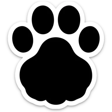 fluffy cat paw, solid icon style, bold black fill, simple silhouette sticker