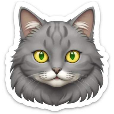 Cat grey with yellow and green eys sticker