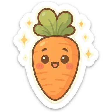 chibi sticker-style carrot with sparkles, cute and exaggerated sticker