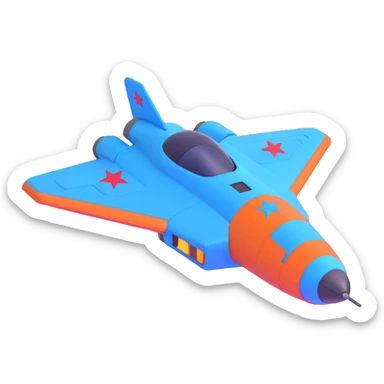 Blue starship with red star insignia, celestial navigator sticker