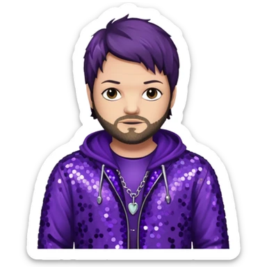 Bam Margera with dark brown hair, dark purple sequin outfit sticker