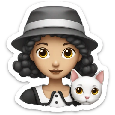a french girl with a baret and a black and white cat sticker