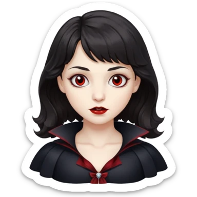 A vampire with big wavy dark hair and short bangs sticker