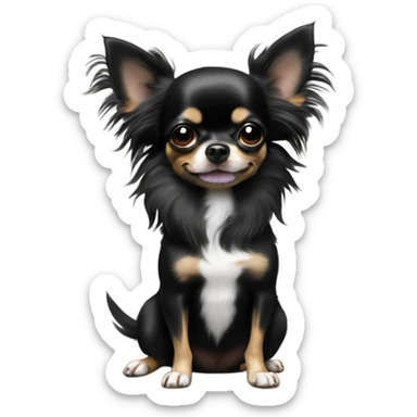 100% Black long haired Chihuahua giving peace sign sticker