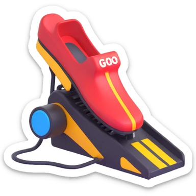 A simple 2D emoji-style illustration of a right foot pressing down on a car gas pedal. The pedal is labeled with “GO” and motion lines show acceleration. Bright, clean cartoon style with clear shapes and bold colors. sticker