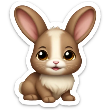 Brown Baby bunny with beige coquette bow on ear  sticker