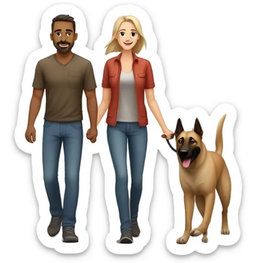 Couple walking Belgian malinois and Anatolian shepherd sticker