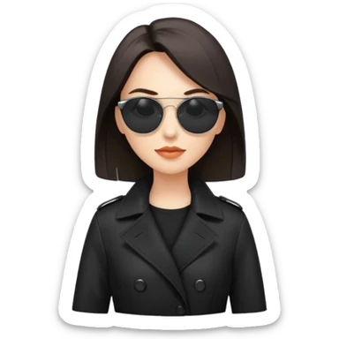 woman in black trenchcoat and matrix sunglasses sticker