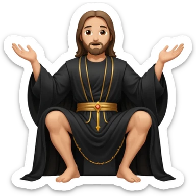 fullbody bald jesus christ jacked, sleeveless black robe sitting hand down sticker