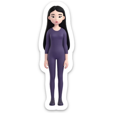 full body emoji of a girl with pale skin, long straight black hair, dressed in all black, standing still, minimal facial expression sticker