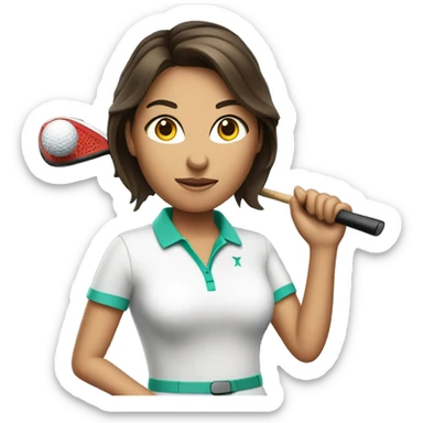 Brunette women wearing golf dress holding golf club sticker