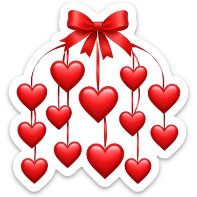 Five Dangling hearts from a ribbon sticker
