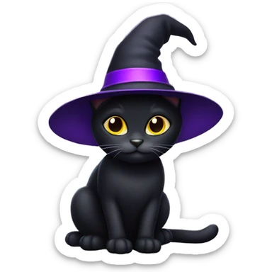 black cat with purple witches hat  sticker