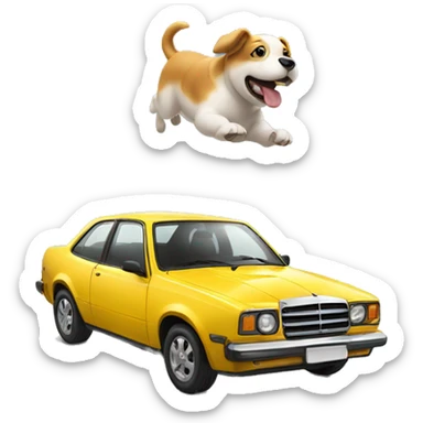 dog in the air next to a fast car sticker