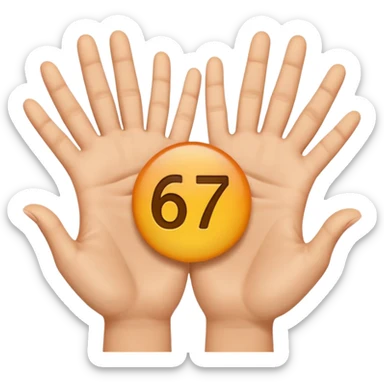 Emoji with hands on both sides with the number 67 floating above the hands the hands palms have to facing up sticker