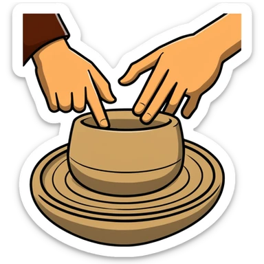 thumb pressing side of clay down onto a silver pottery wheel, thumb at the bottom of the clay, pottery gesture sticker