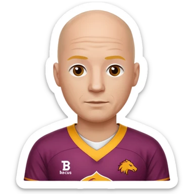 young-ish 50 year old man dressed in a brisbane broncos jersey, bald head, fair skin sticker