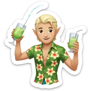 elf male legolas Unbuttoned Hawaiian shirt, swim trunks, shaking a cocktail shaker (sparks flying) sticker