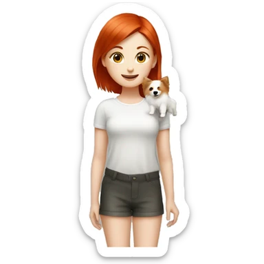 red hair girl with Japanese spitz dog sticker