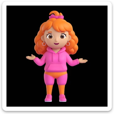 Ice Spice emoji with a pink outfit, orange hair, sassy pose sticker