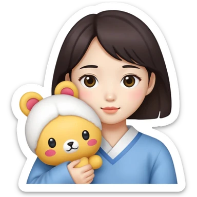 Korean girl holding a plushy sticker