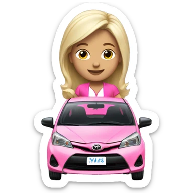 Cute blonde girl driving a Pink toyota Yaris  sticker