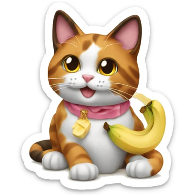 calico cat with banana split sticker