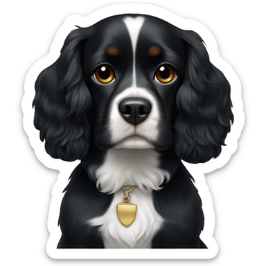 Small completely black king spaniel with white on chest. No white on the face sticker