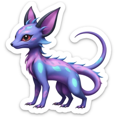 Rare realistic cool cute epic aesthetic colorful Salandit-Amaura-Espeon-Genet-species-Fakemon-hybrid-creature, with markings, full body sticker