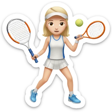 white young girl with one racket playing tennis sticker