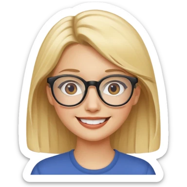 female with fair complexion, blonde hair with eyeglasses sticker