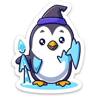 penguin wizard creating ice magic and freezing spell sticker