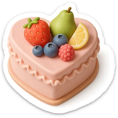 heart-shaped fondant cake with fruit toppings, transparent background sticker