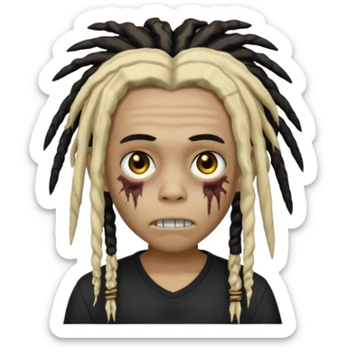 Zombi boy with dreads that are black and blonde with white shirt on sticker