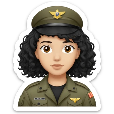 a light skin teen-w jet black wavy hair,and brown eyes in military rig sticker
