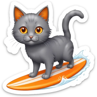 A grey cat with orange eyes surfing sticker