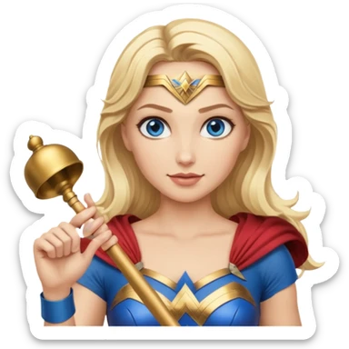 Blonde blue eyes Wonder Woman holding bell and baton sticker