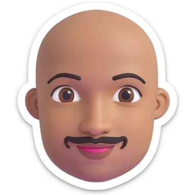 Oxumarê as a very happy smiling 37-year-old bald Black man with smooth oval head, indigenous facial features, mustache with goatee (no hair on sides of face), contour from chin to lips, and a beauty mark on left side below lip, Memoji style sticker