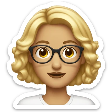 Bonjour, peux-tu générer un emoji d'une jeune femme de 35 ans blonde avec des lunettes rondes fines et dorées ? Elle a les yeux marrons. sticker