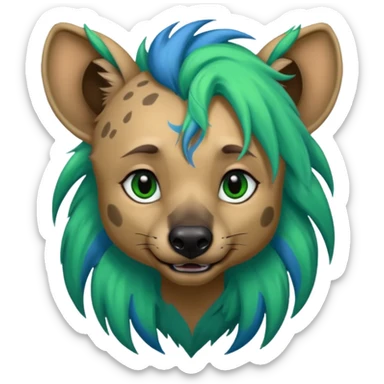 hyena withlongblue and green hair sticker