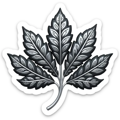 Black and silver filigree leaf, 3D, extremely detailed design sticker