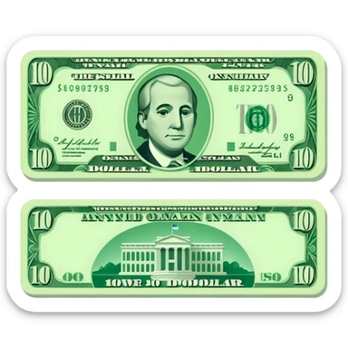 one 10 dollar bill flat ios emoji style version sticker