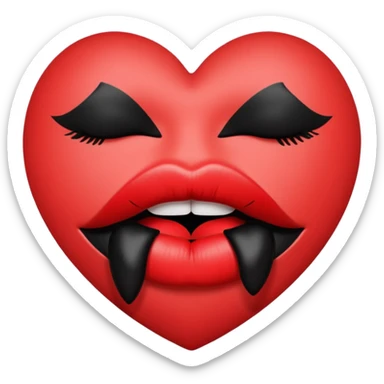 A solid red gradient heart, with three black lipstick kiss marks of different angles printed on it, retro matte texture, high contrast, clean edges, sticker style, romantic and sexy vibe, minimalist 2D illustration, no background
 sticker