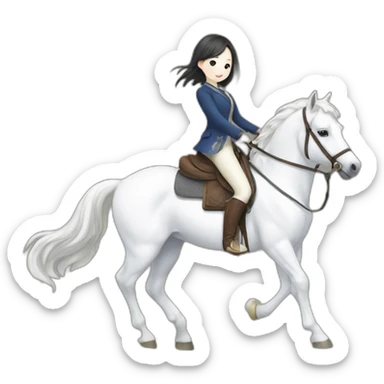 white horse riding japanese cute girl sticker