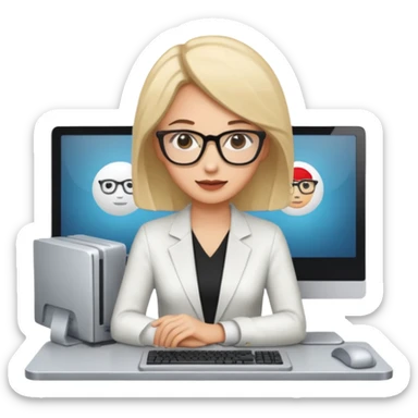 a woman developer in a meeting on a table, with others developers, in the background a mainframe computer sticker