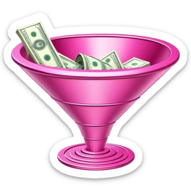 futuristic pink sales funnel with dollars inside sticker